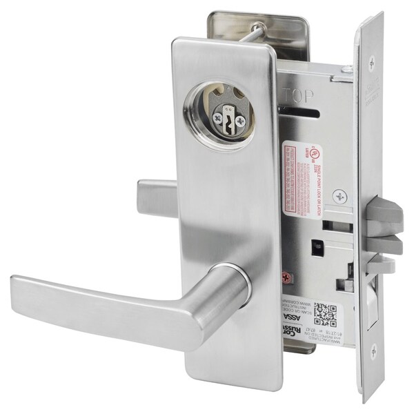 Entrance or Office Mortise Lock, AS Lever, M Escutcheon, Satin Chrome